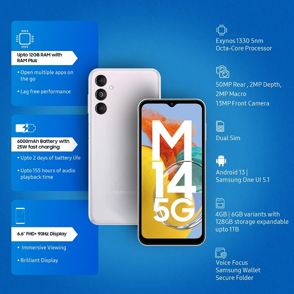 Samsung Galaxy M14 5G 50MP Triple Cam 6000 mAh Battery Samsung Galaxy M14 5G 50MP Triple Cam 6000 mAh Battery