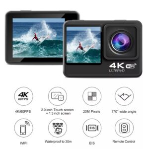 Ausha Action Camera 60fps 4K with Anti-Shake Dual Touch Screen