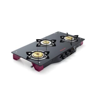 Lalithatraders Butterfly Spectra Glass Gas Stove 3 Burner Front Knob