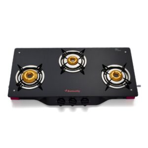 Lalithatraders Butterfly Spectra Glass Gas Stove 3 Burner Front Knob