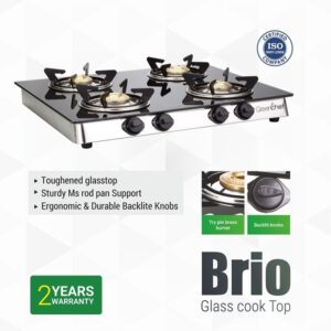Greenchef Brio Stainless Steel Manual Gas Stove 4 Burner
