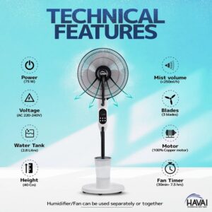 Lalithatraders HAVAI Blu Mist Pedestal Fan 16" Residential Mist Fan Remote Control