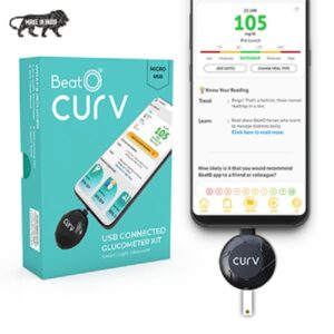 Lalithatraders BeatO CURV Smartphone Connected Glucometer Machine With 50 Strips + 50 Lancets