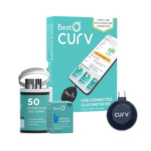Lalithatraders BeatO CURV Smartphone Connected Glucometer Machine With 50 Strips + 50 Lancets