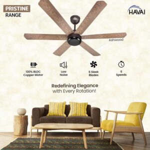 HAVAI Pristine Wooden Range Bldc Ceiling Fan 6 Blades With Remote 5 Stars (Black 0.5 Led)