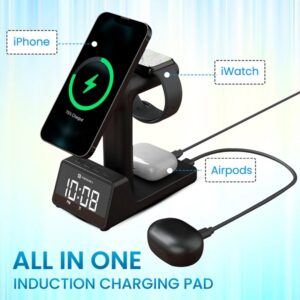 Lalithatraders Portronics Bella 2 3 in 1 15W Magnetic Wireless Charging Station with Digital Alarm Clock