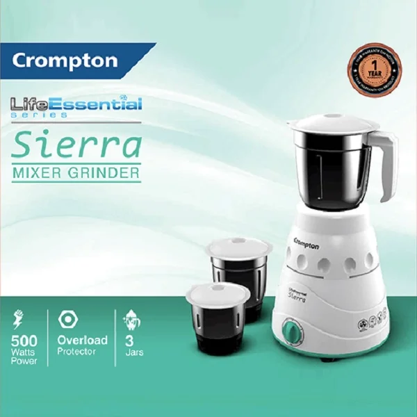 Crompton Sierra 500W Mixer Grinder 3 Jars White and blue