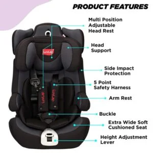 LuvLap Grey Active Baby Car Seat with ISOFIX installation system