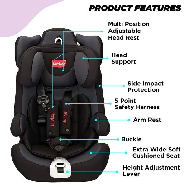 LuvLap Grey Active Baby Car Seat with ISOFIX installation system