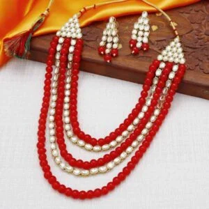 Sukkhi Kundan Astonish Gold Plated Long Haram Red Necklace Set