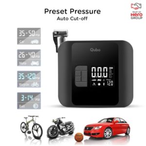 Qubo Smart Pro Tyre Inflator for Cars, Bikes & Sports Equipment 150 psi