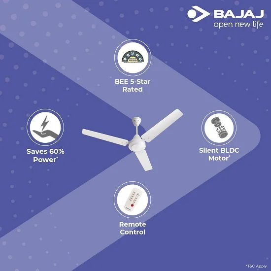 Bajaj Energos 26 Ceiling Fan With Remote 1200mm (48 inch)