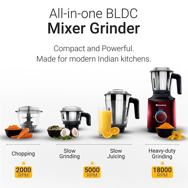 Atomberg MG1 Mixer Grinder with Inverter Technology 3 Jars and Chopper, Slow Mode