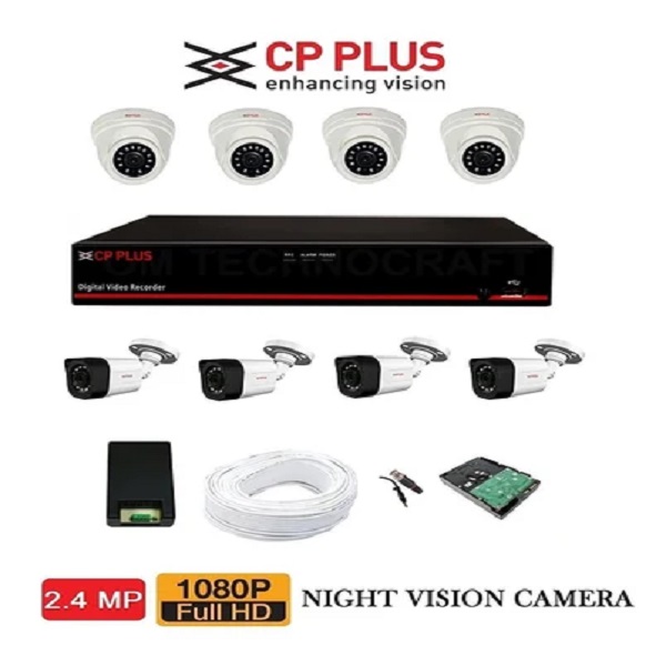 CP PLUS Full HD 8 Channel DVR with 2.4 MP 4 Dome 4 Bullet Cameras