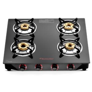 Butterfly Quadro 4B Stove ABS Knobs, Brass Burners