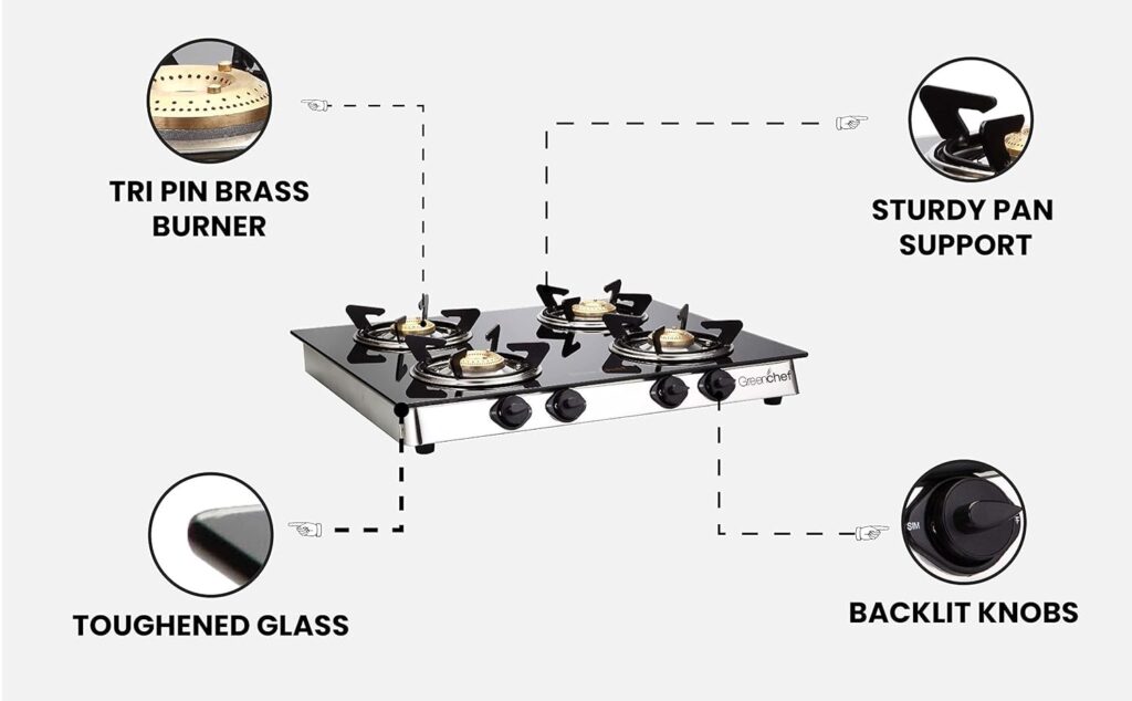 Greenchef Brio Stainless Steel Manual Gas Stove 4 Burner