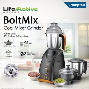Crompton Boltmix Cool 750 W Mixer grinder with 3 Jars Heavy Duty Powertron Motor Motor Vent-X Technology