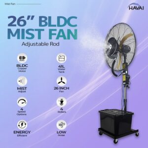 HAVAI BLDC Mist Fan 26 inch With Adjustable Rod, 41 Litre Tank