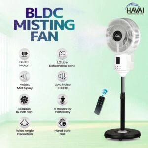 HAVAI BLU X BLDC Mist Pedestal Fan 16” Remote and Touch Enabled