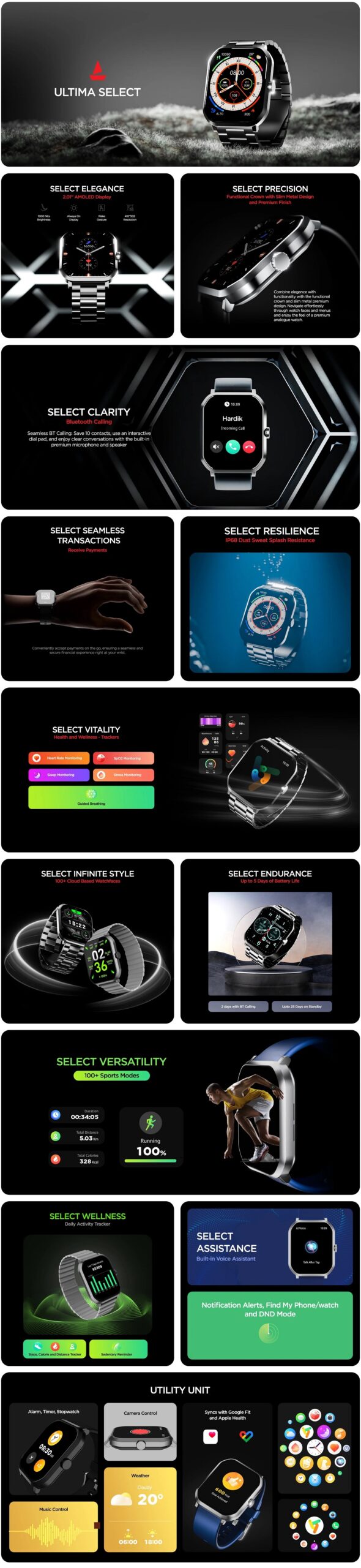 boAt Ultima Select Smart Watch with 2.01 AMOLED Display Newly Launched Active Black