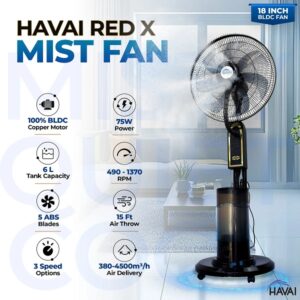 HAVAI RED X BLDC 18 Mist Pedestal Fan High-Speed, Remote, Touch Control