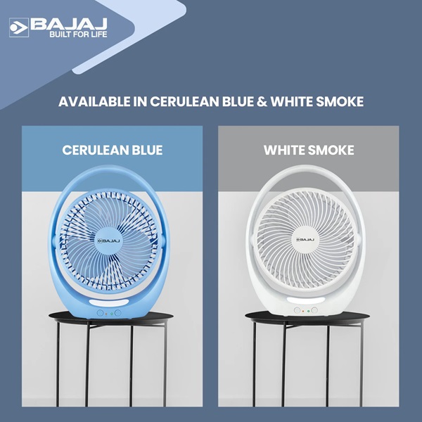 Bajaj Pygmy Go Mini Fan 178mm, Rechargeable LED Fan, 4hr Backup, Blue Color