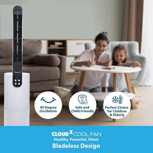 SINGER Cloudx Fan Cloud Infused Breeze | Quiet Mode | Powerful Airflow | Anti-Microbial Filter | Remote Control