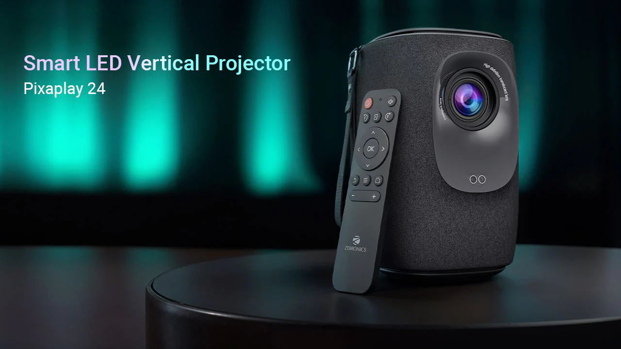 ZEBRONICS PIXAPLAY 24 Smart LED Projector – 4000 Lumens, Full HD 1080p, 160" Display, Auto Focus & Keystone, WiFi, Bluetooth, HDMI (ARC), USB, AUX, APP & Miracast Support